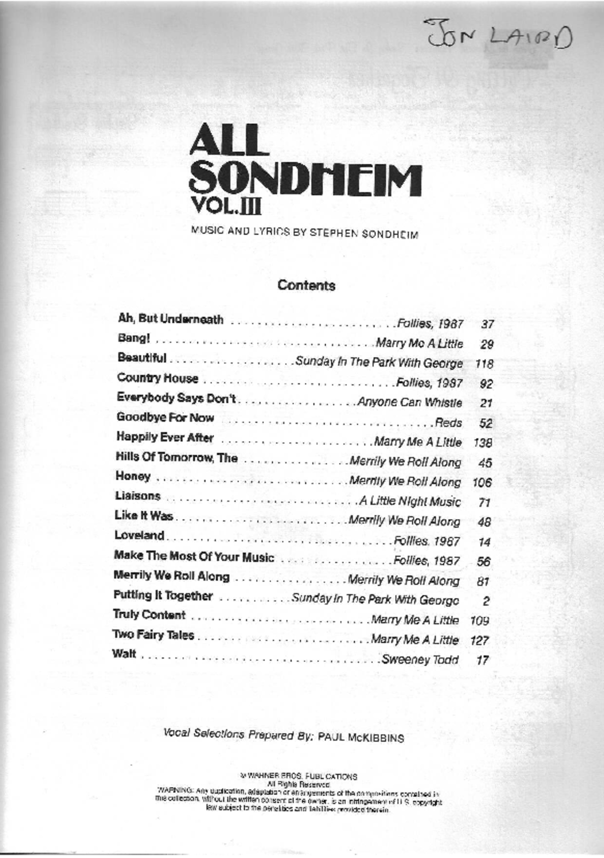 All Sondheim Music & Lyrics Vol. 3 Complete Collection Studocu