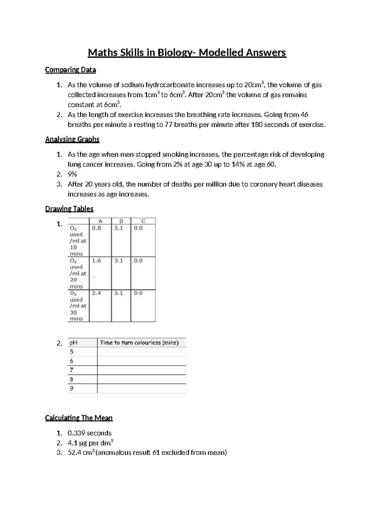 Modelled-Answers - modelled answers for maths in biology - Maths Skills ...
