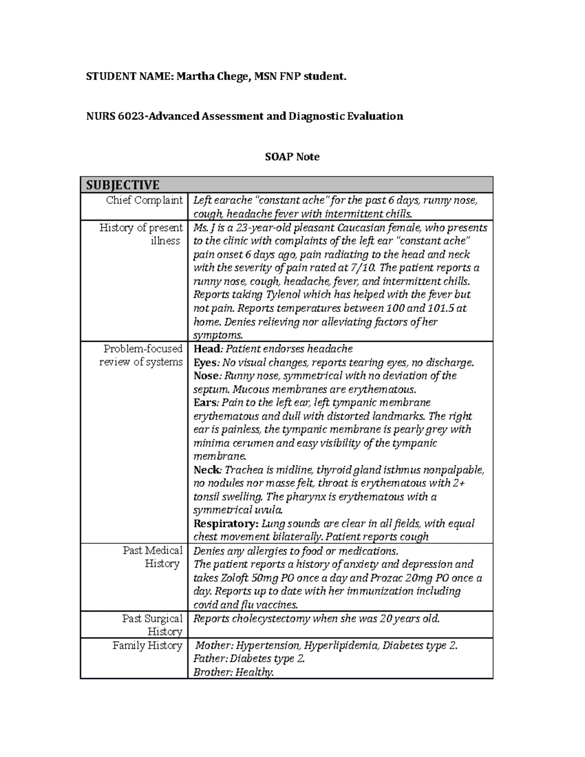 SOAP Note Sections: PMH, FH, SH, and ROS Questions for Week 2 - Studocu
