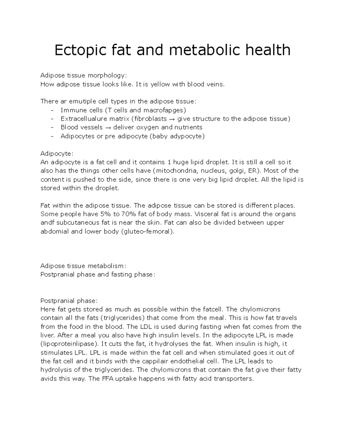 Lecture 5: Ectopic Fat and Metabolic Health Insights - Studeersnel