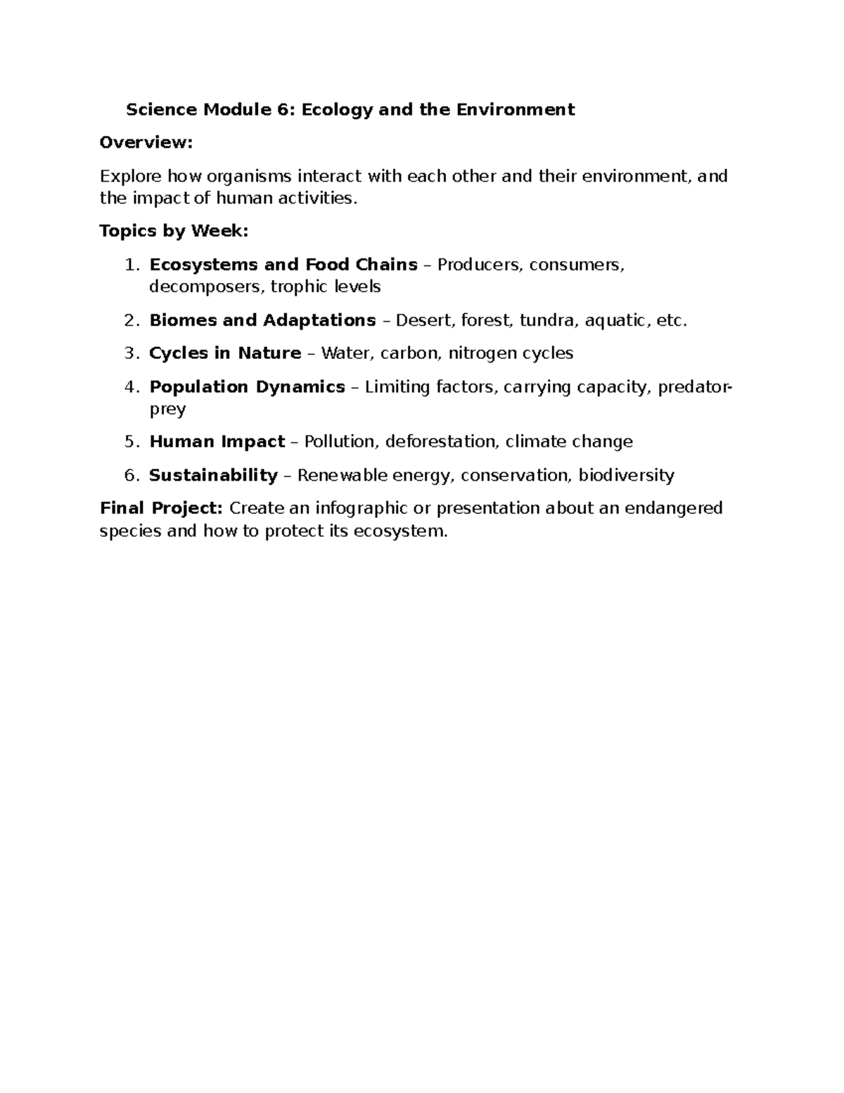 🌱 Science Module 1 - Lecture notes - 🌱 Science Module 6: Ecology and ...
