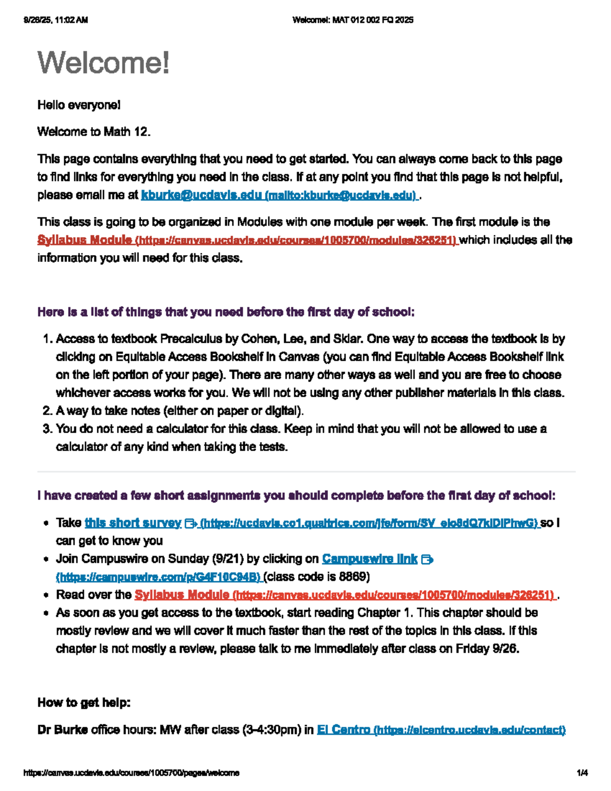 MAT 012 002 FQ 2025 Class Overview and Welcome Notes - Studocu
