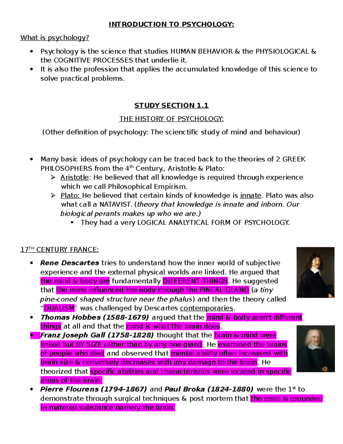 Psychology 111: Introduction to Human Behavior and Historical ...