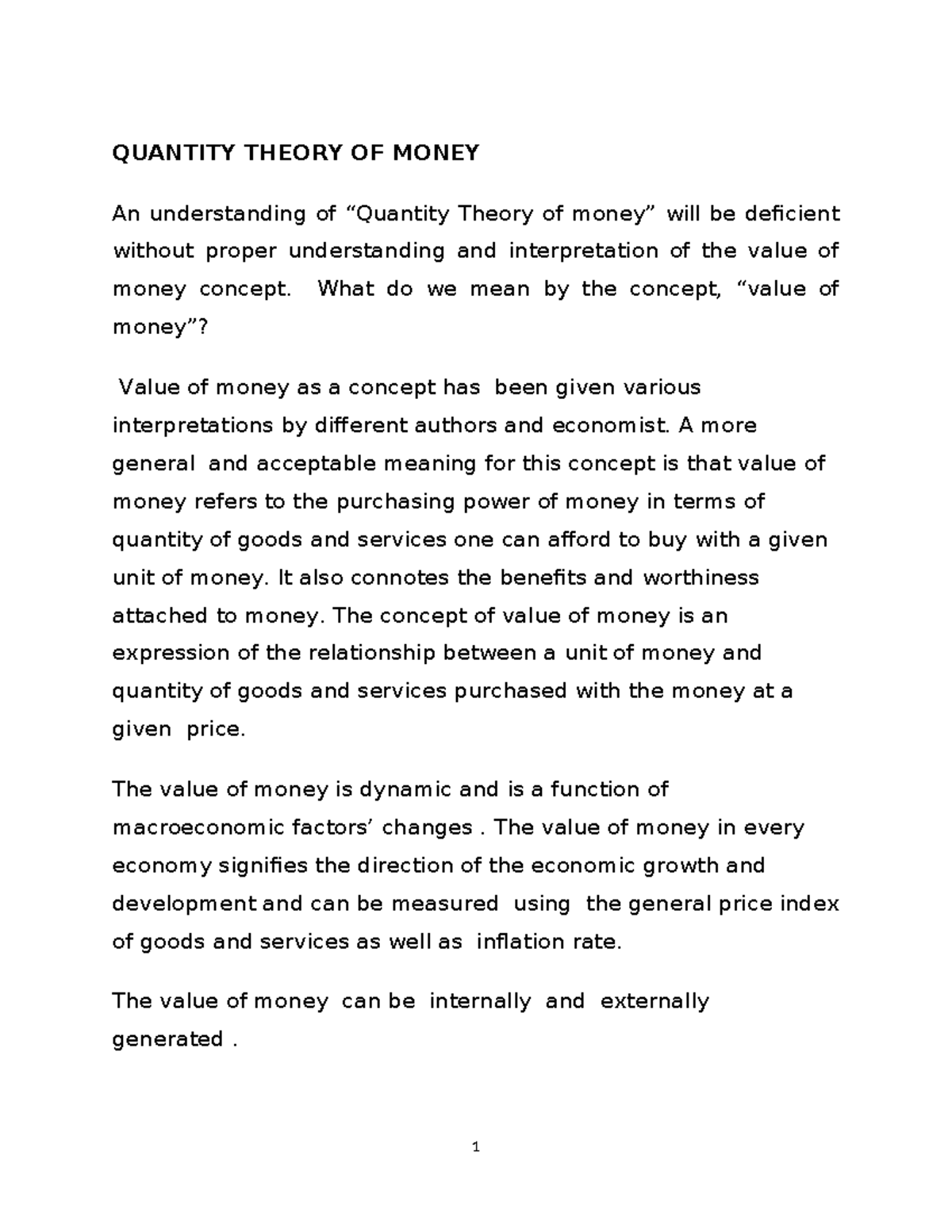 NEW Lecture Notes: Understanding the Quantity Theory of Money - Studocu