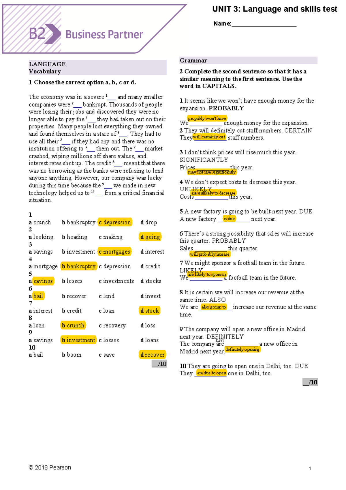 B2 Business Partner UNIT 3 Language and Skills Test Preparation - Studocu