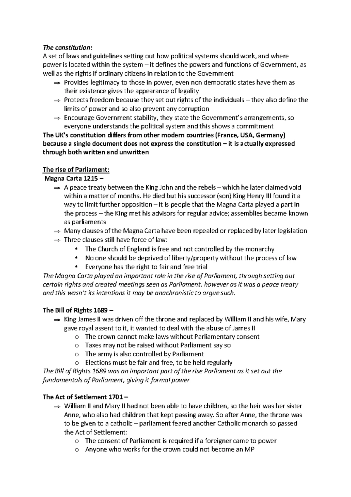 Government and Politics notes for UK politics. - Government & Politics ...