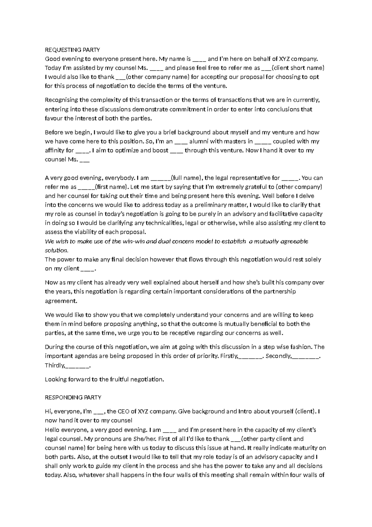 Negotiation Script Overview - MMMM - Studocu