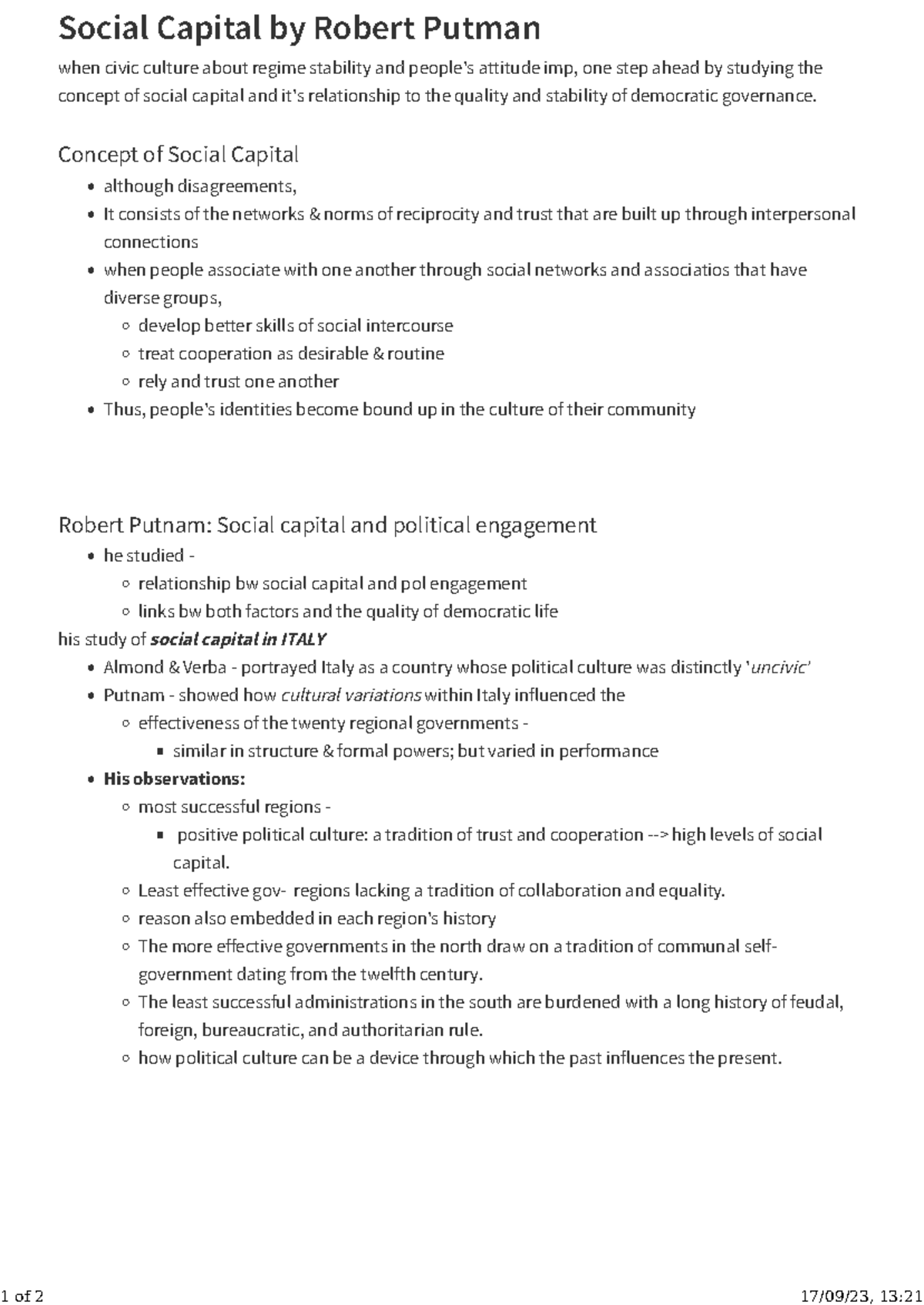 MACPA Unit 4: Social Capital and Democratic Governance by Robert Putnam ...