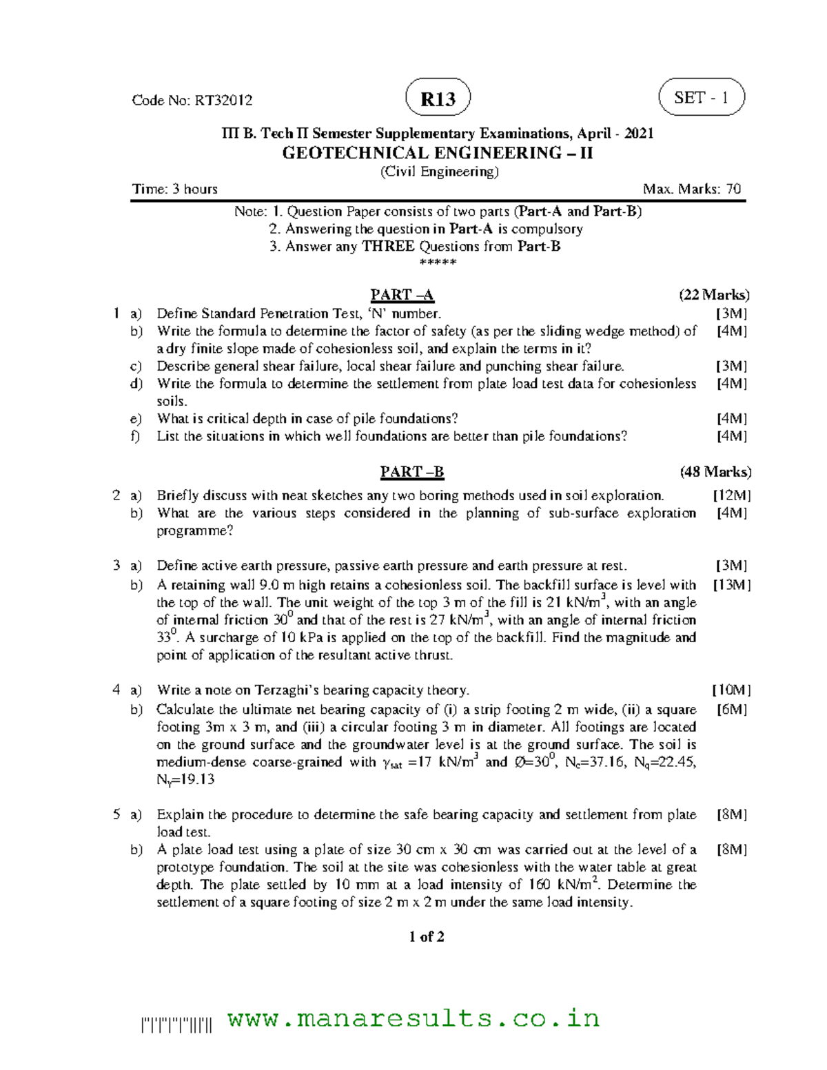 Geotechnical Engineering II (RT32012) - Supplementary Exam Questions ...