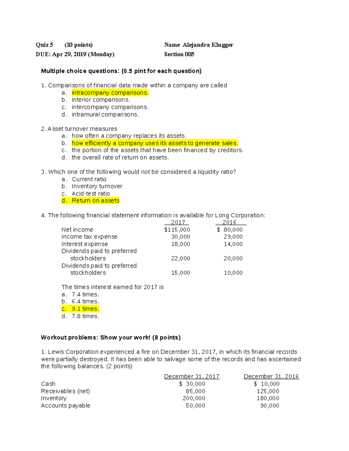 Quiz 5 - Written Part (Section 005) Solutions & Instructions - Studocu