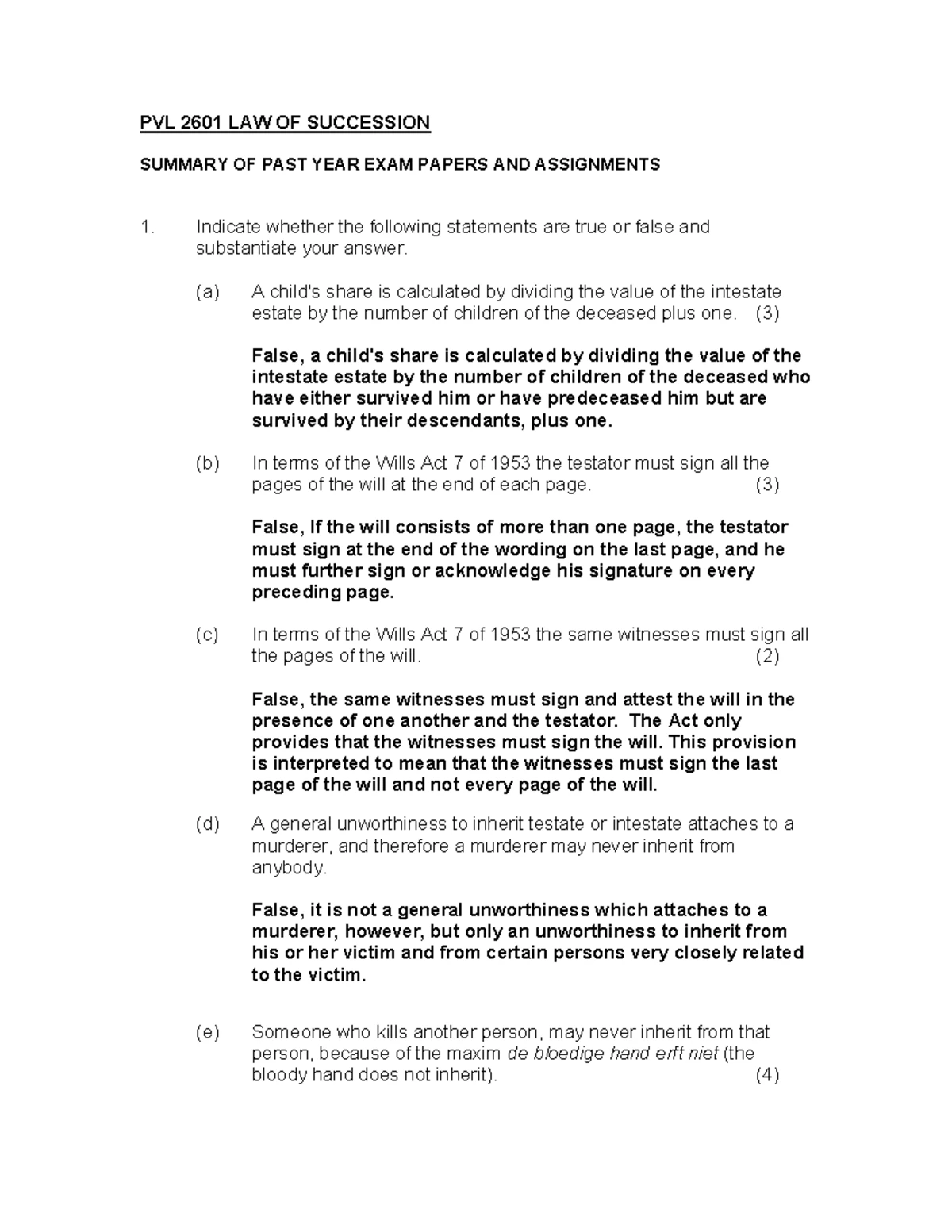 Law of Succession Test 1 Memo - MULTIPLE-CHOICE QUESTIONS 1 “Estate ...