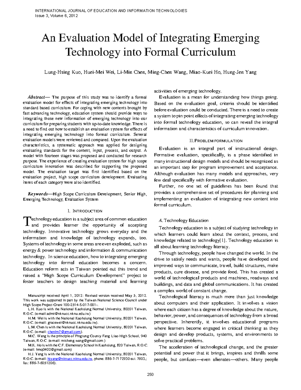 Evaluation Model for Integrating Emerging Tech in Curriculum (ITE 2012 ...