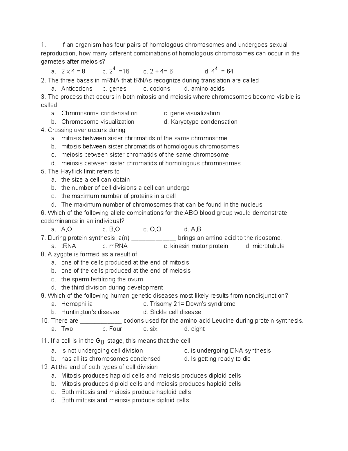 Genetics Quiz Questions and Answers - Studocu