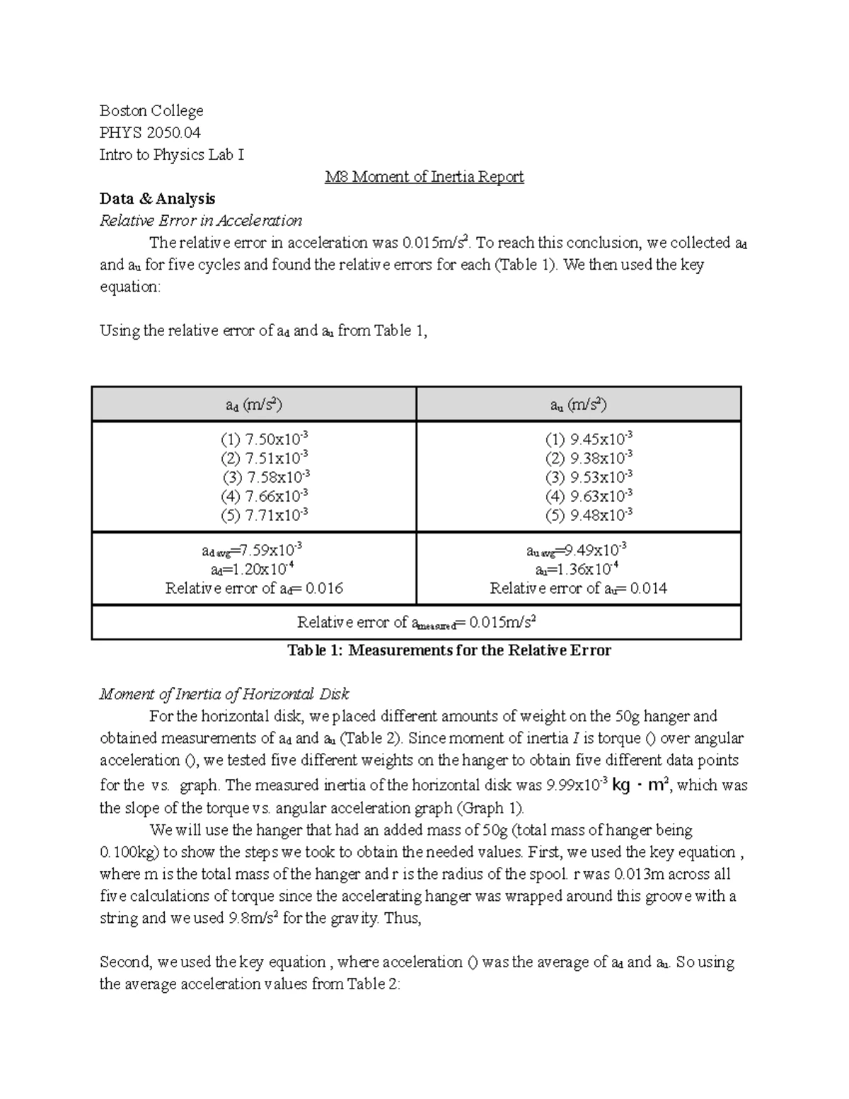 Physics 1 V2 Pre Lab Report: Gravitational Acceleration Analysis - Studocu