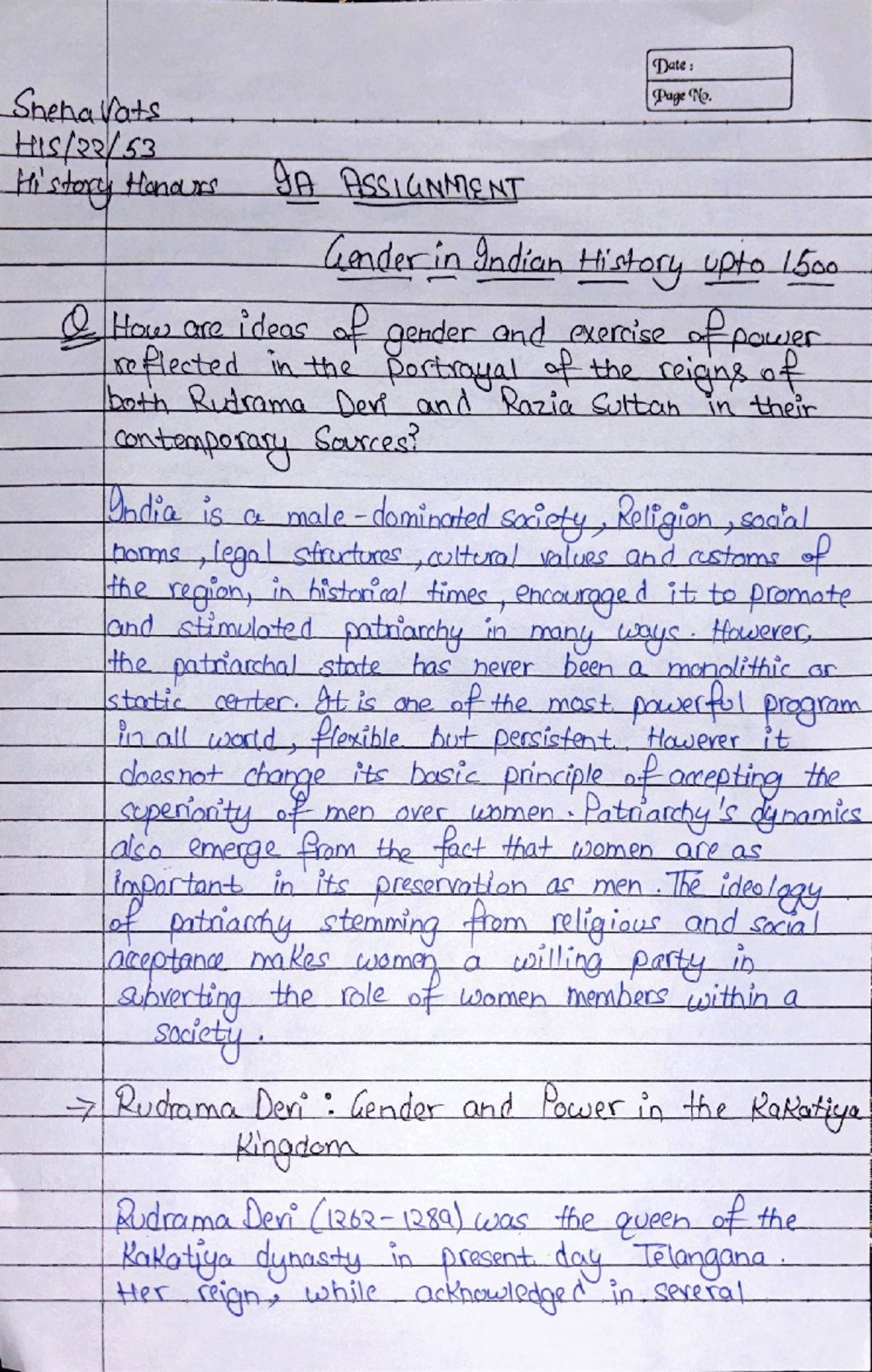 IA Assignment: Gender Dynamics in Indian History Up to 1500 - Studocu