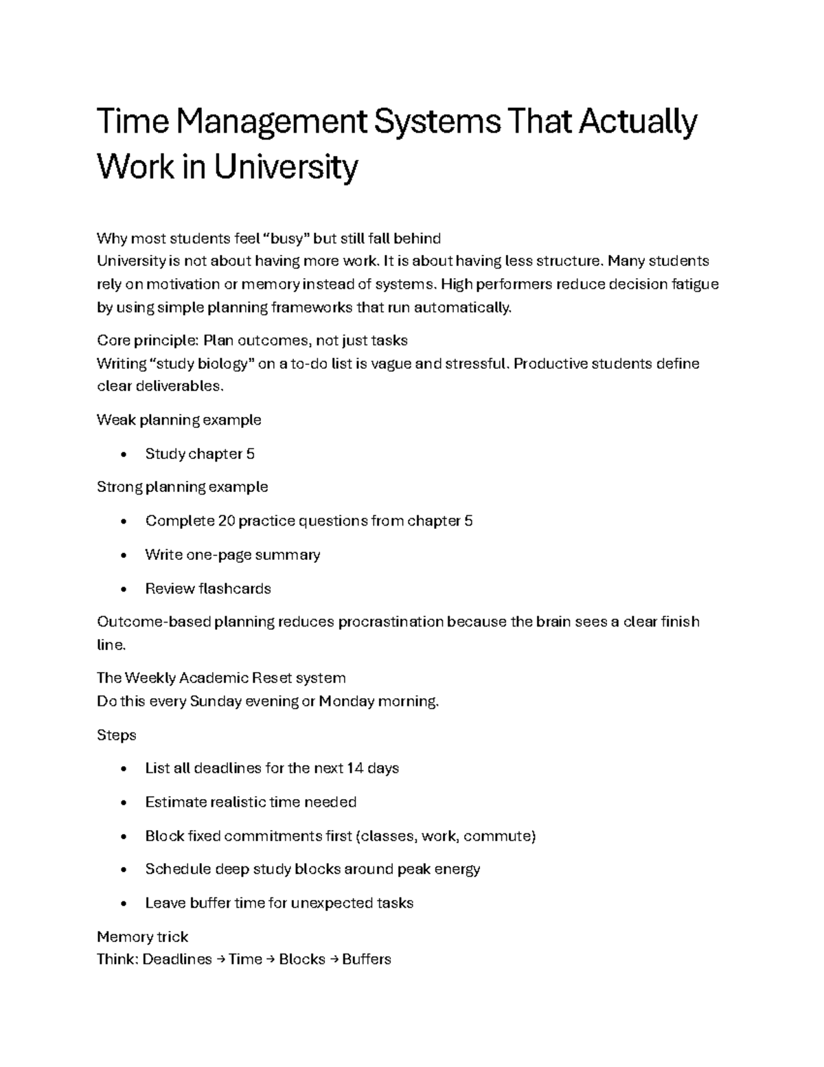 Effective Time Management Strategies for University Success - Studocu