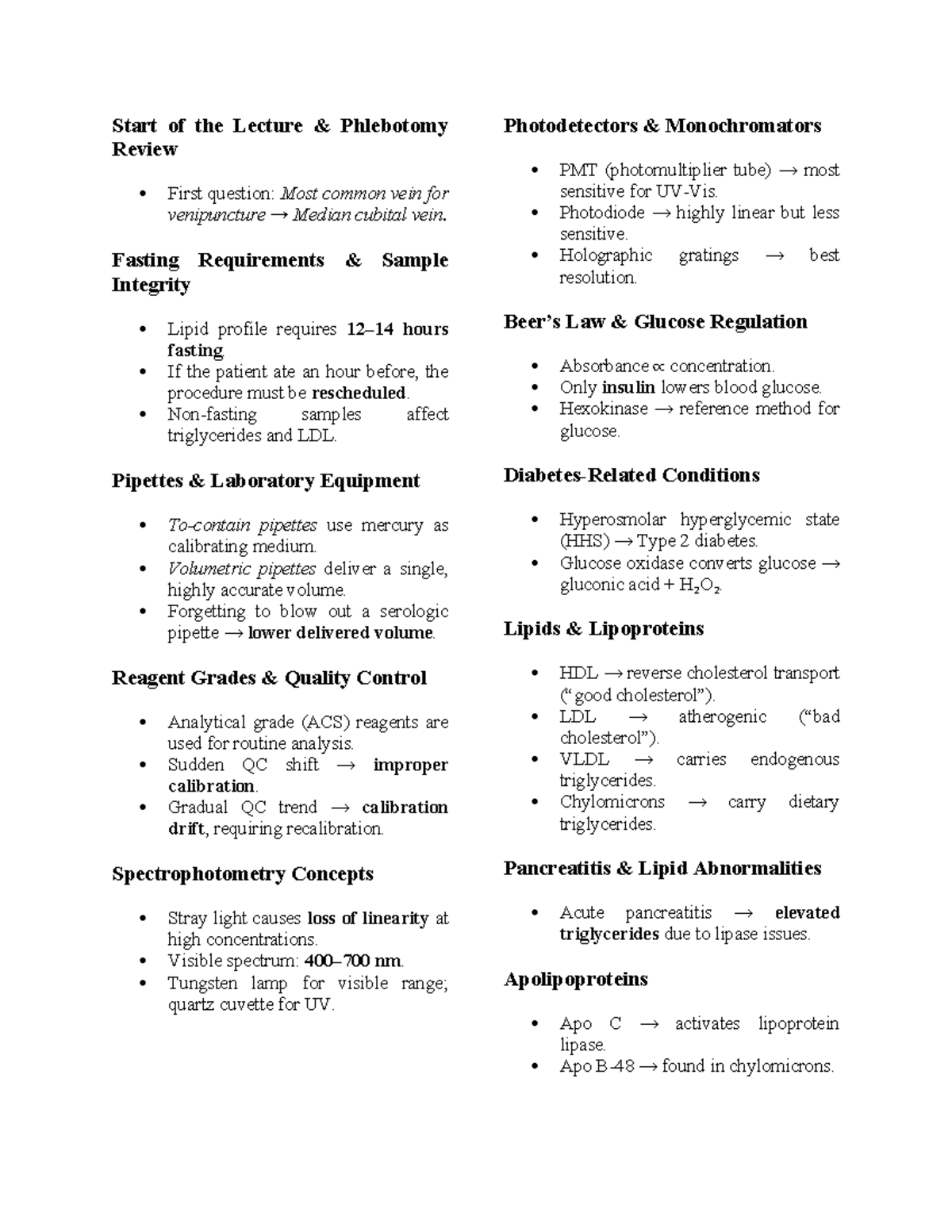 MedTech 101: Phlebotomy & Clinical Chemistry Lecture Notes - Studocu