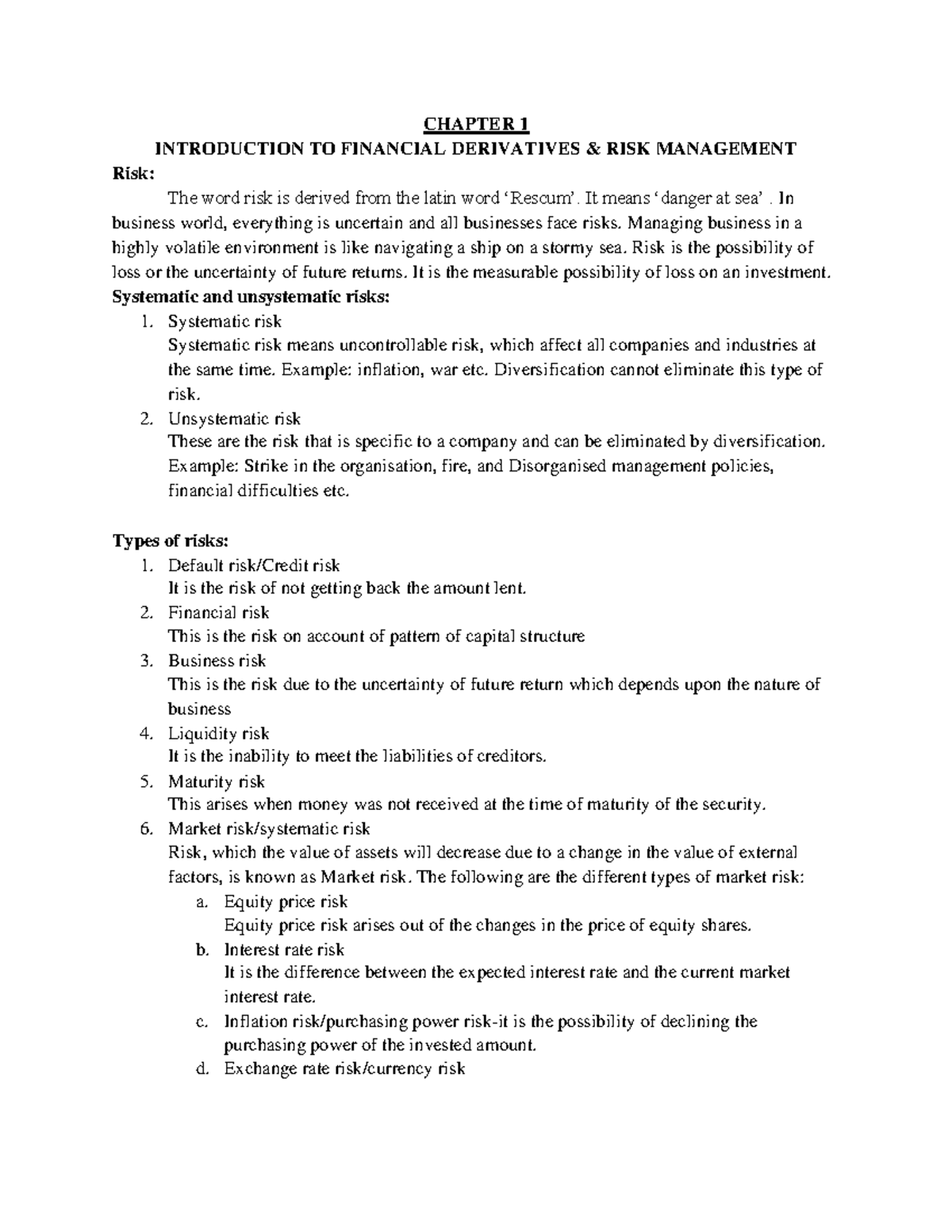 Derivatives - Derivative notes - CHAPTER 1 INTRODUCTION TO FINANCIAL ...
