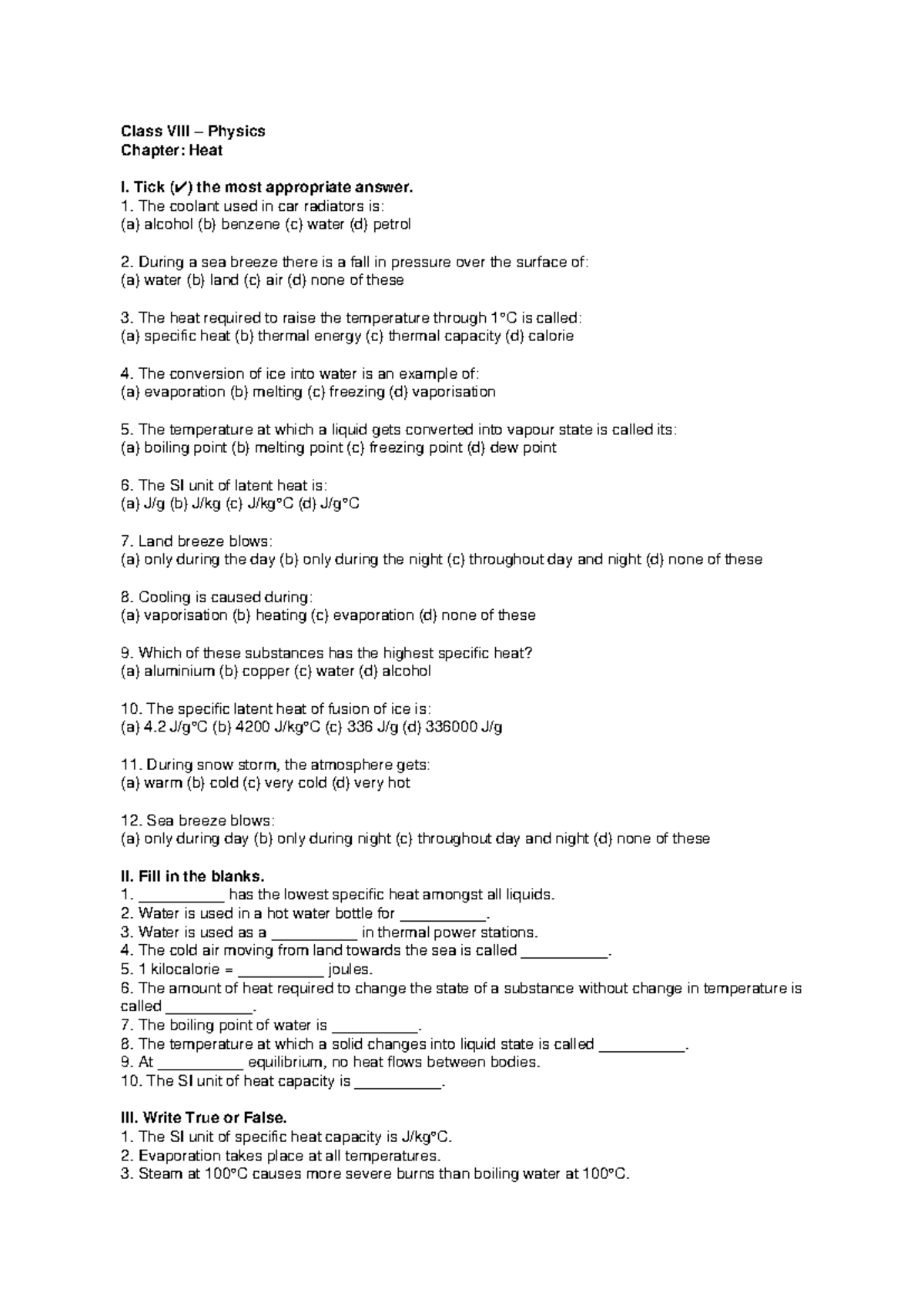 Class 8 Physics Chapter: Heat Question Bank & Answers - Studocu