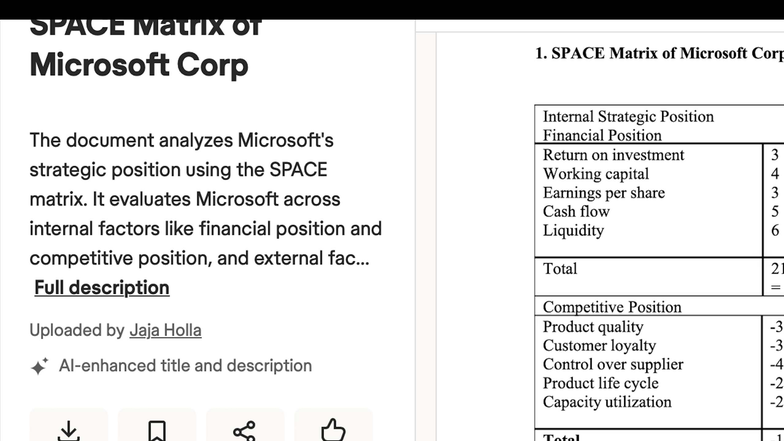 SPACE Matrix Analysis of Microsoft Corp's Strategic Position - Studocu
