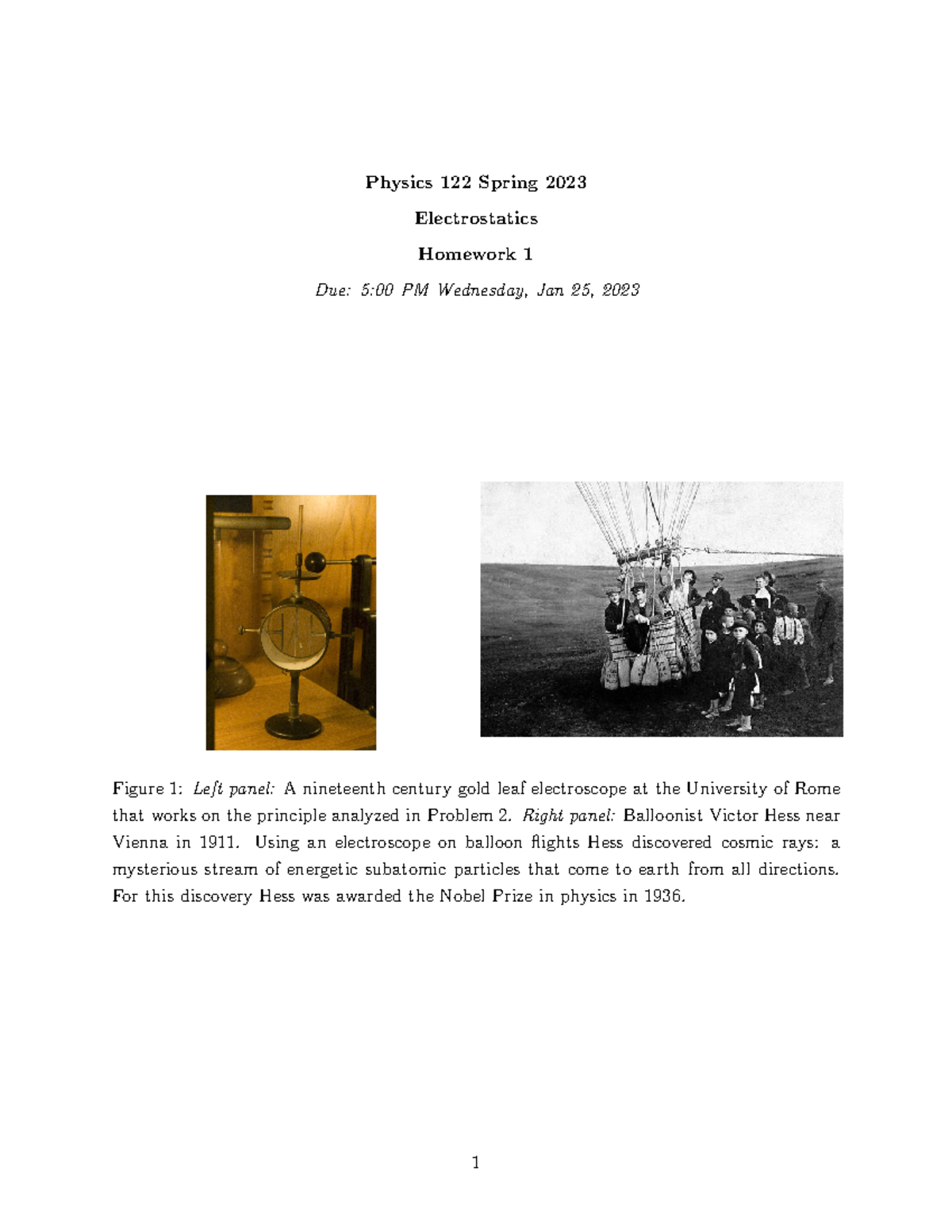 Physics 122 Spring 2023: Electrostatics Homework Assignment 1 - Studocu