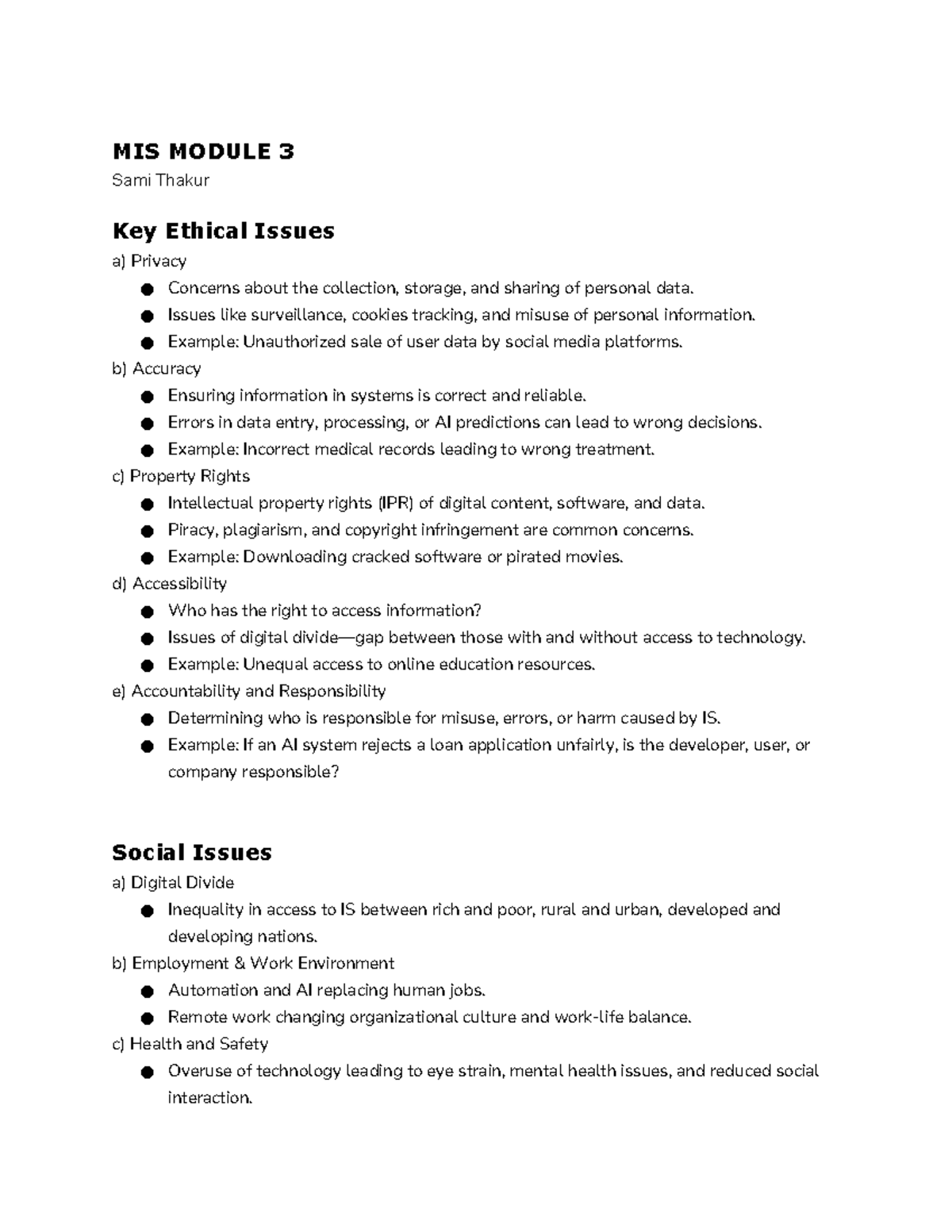 MIS 3: Key Ethical Issues in Information Systems and Privacy Concerns ...