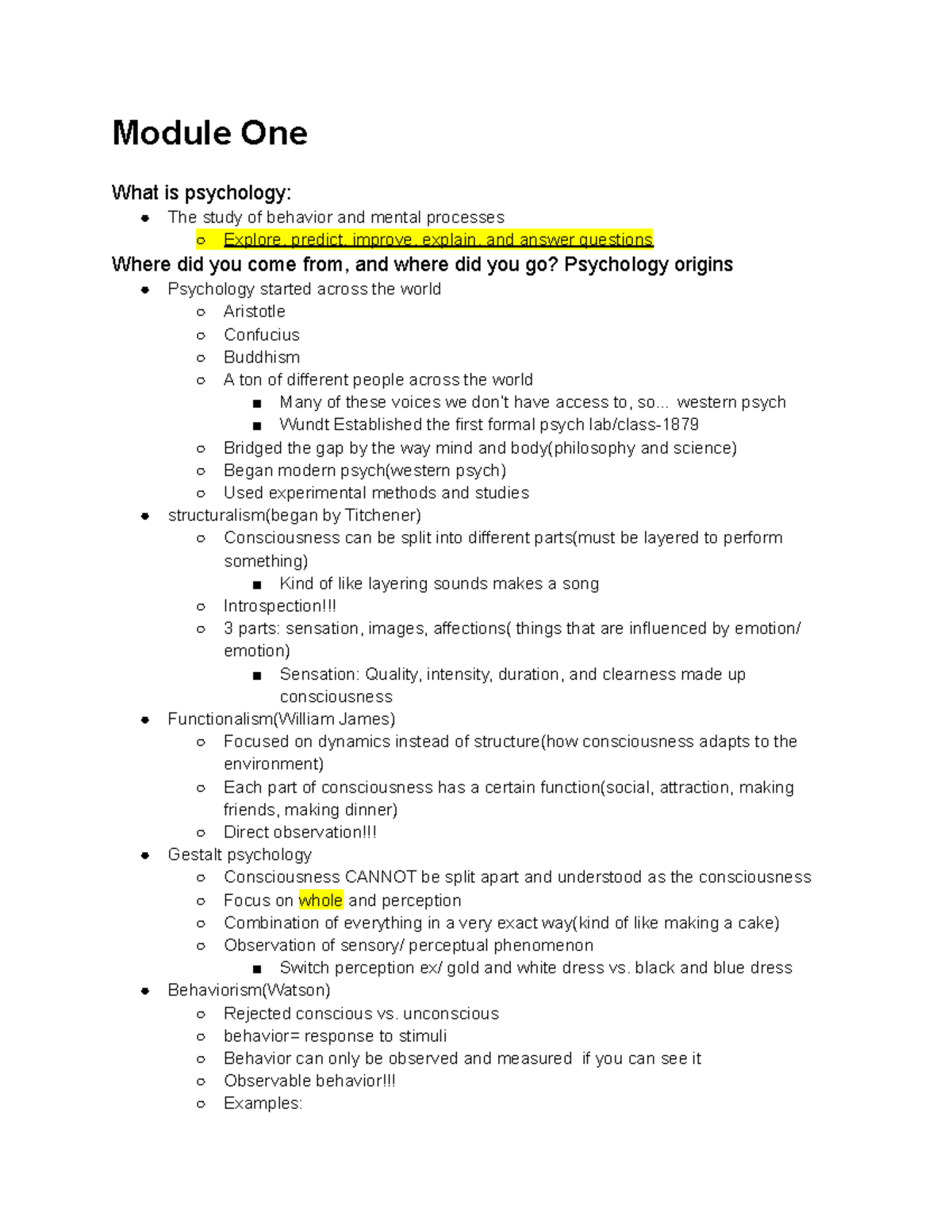 Psych 110 - Module One What is psychology: The study of behavior and ...
