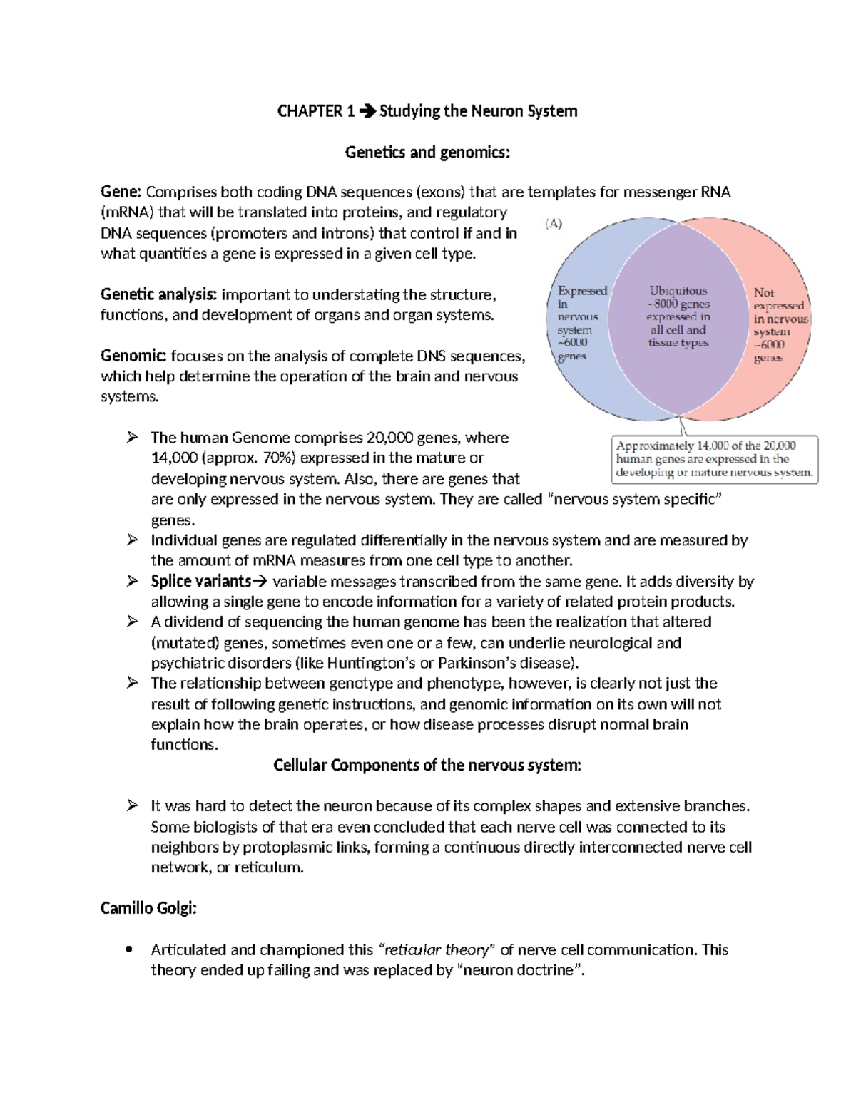 Chapter 1 - Notes on Neuron System and Cellular Components - Studocu