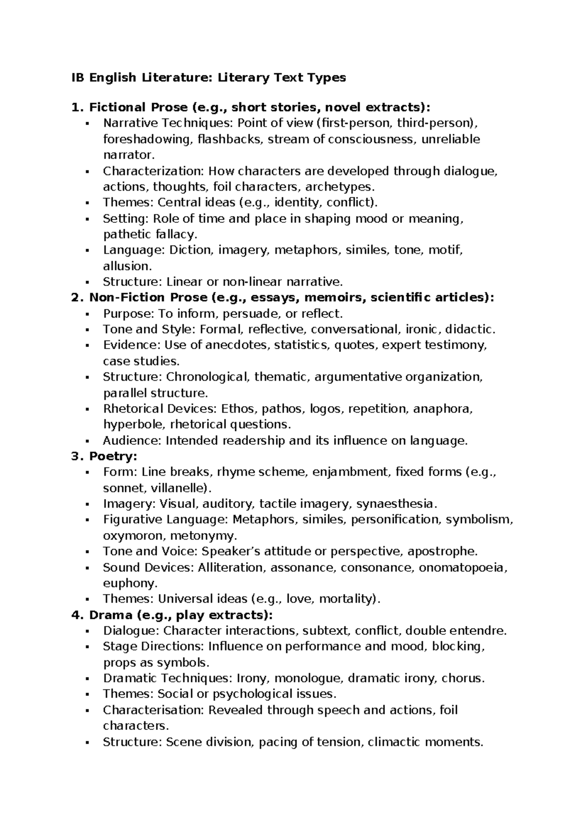 IB English Literature: Text Types Analysis Paper 1 Overview - Studeersnel