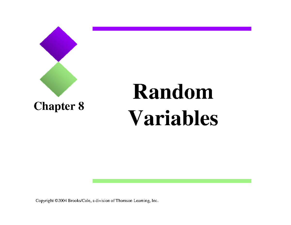 Lecture notes, lecture 4 - Random variables - Random Variables Chapter ...