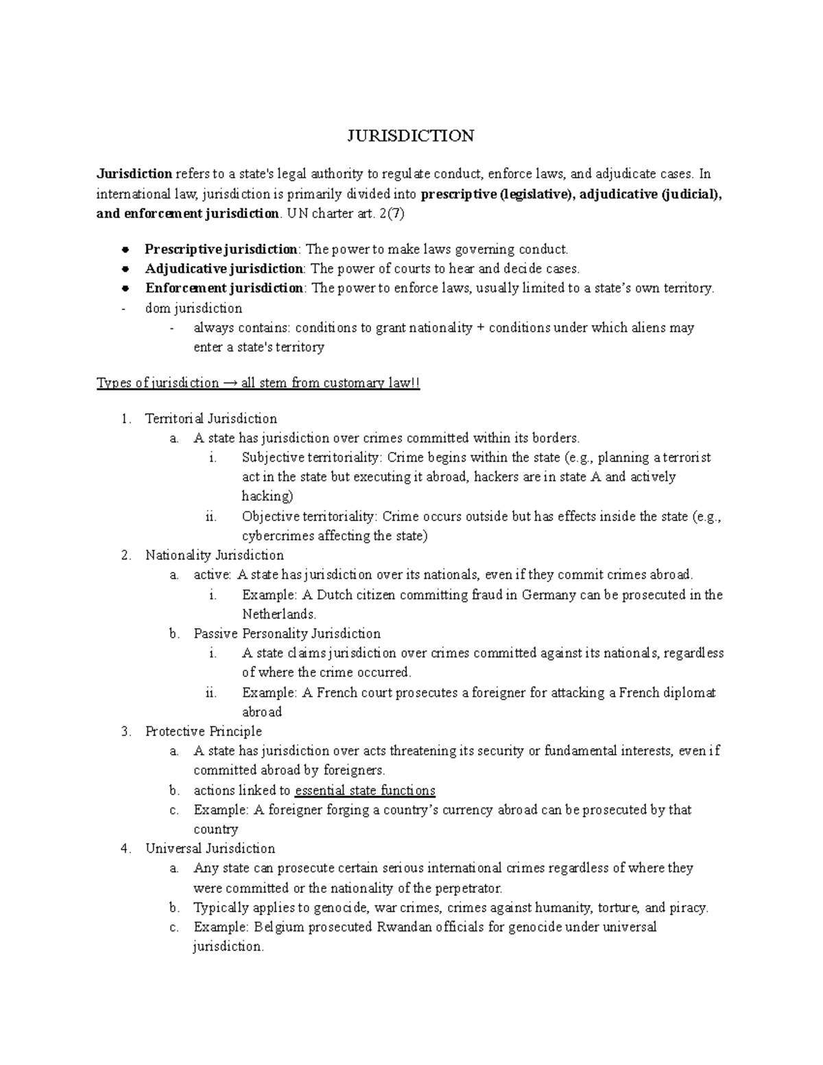 TUT 5 - Jurisdiction and Immunities in International Law - Studeersnel