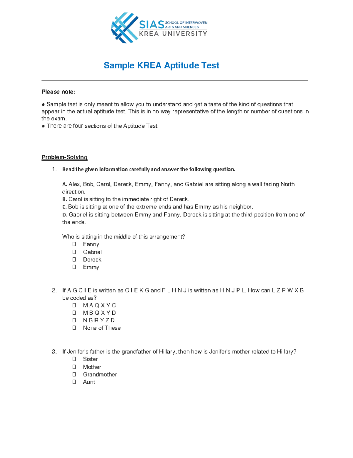 KREA Aptitude Test Sample Questions and Practice Guide - Studocu