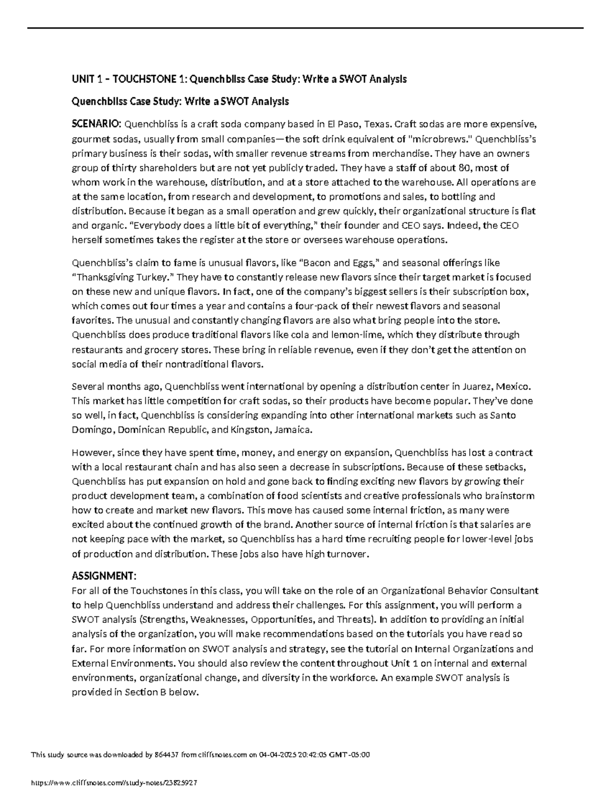 SWOT Analysis of Quenchbliss: Craft Soda Case Study (MR) - Studocu
