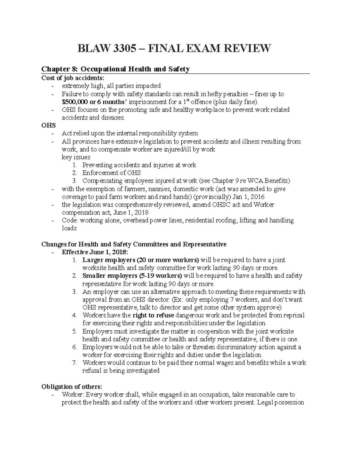 BLAW 3305 – Final EXAM Review - done 2 - BLAW 3305 – FINAL EXAM REVIEW ...
