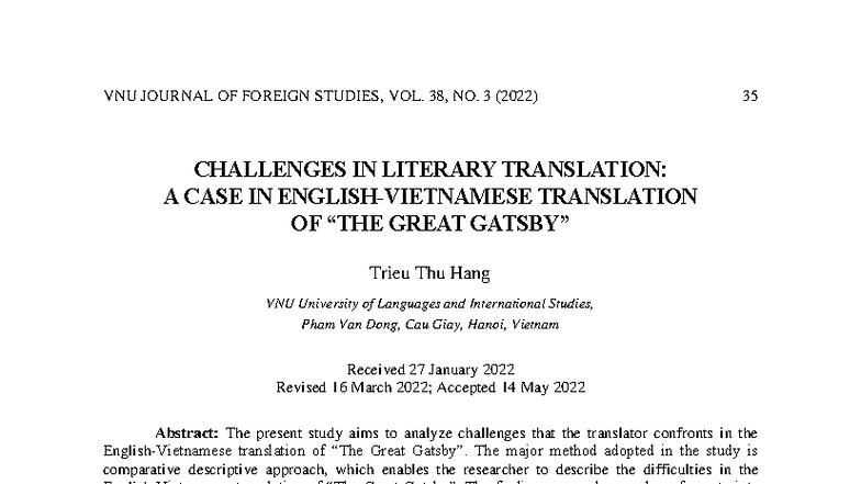 VNU JOURNAL OF FOREIGN STUDIES, VOL. 38, NO. 3 (2022): Challenges in ...
