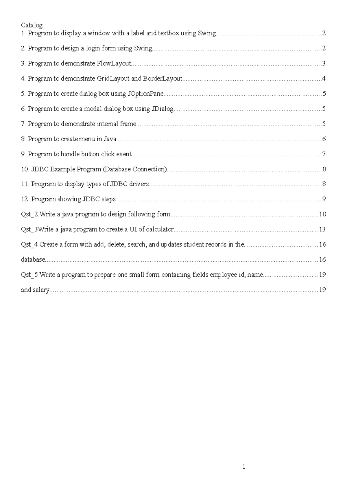 Java Programs Q1 to Q12 - ADASSD: Swing & JDBC Examples - Studocu
