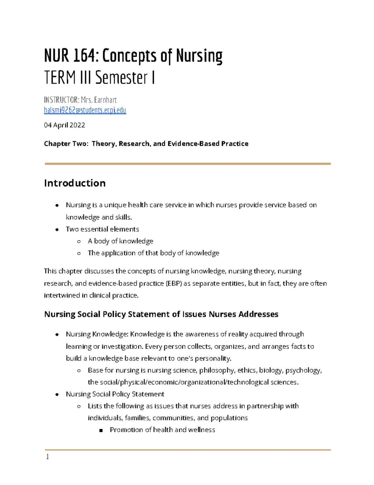 NUR 164 Chapter 25 Notes - NUR 164: Nursing Concept I Term III Semester ...