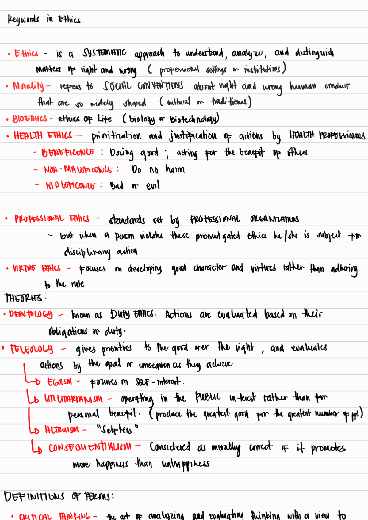 HCE - Lecture Notes on Ethics: Key Concepts and Theories - Studocu
