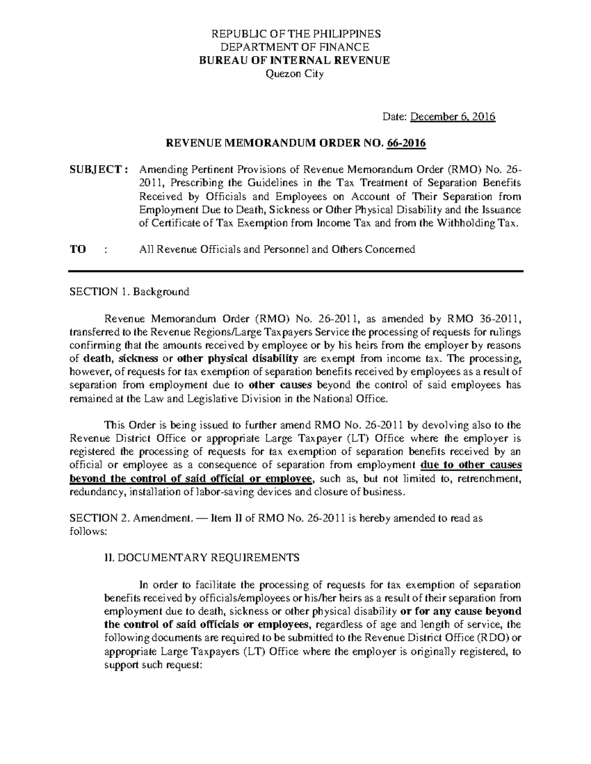 RMO No. 66 Annex A-1 - TAX TREATMENT OF SEPARATION BENEFITS ATTACHMENT ...