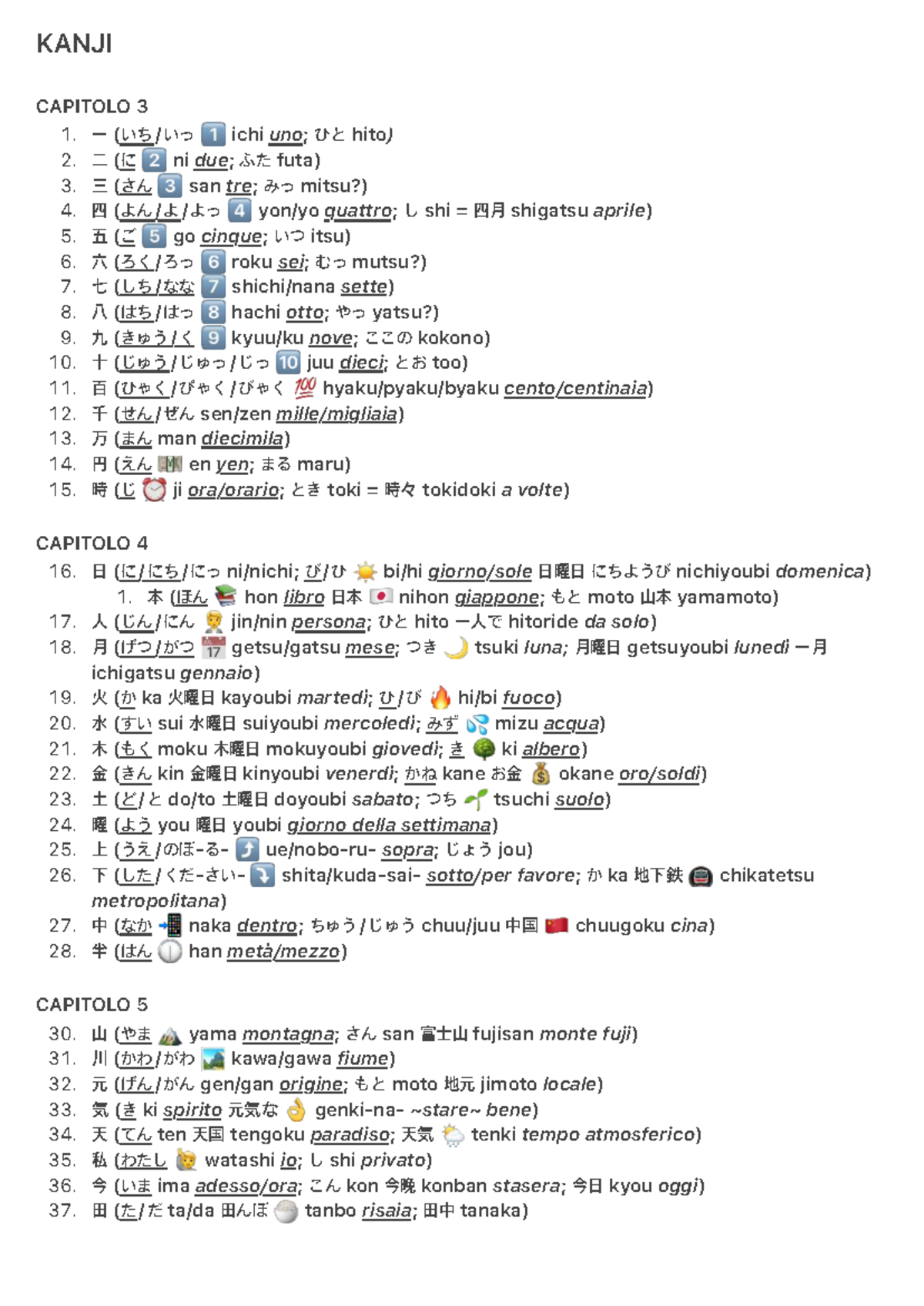 Kanji Study Notes: Chapters 3 to 12 Overview - Studocu
