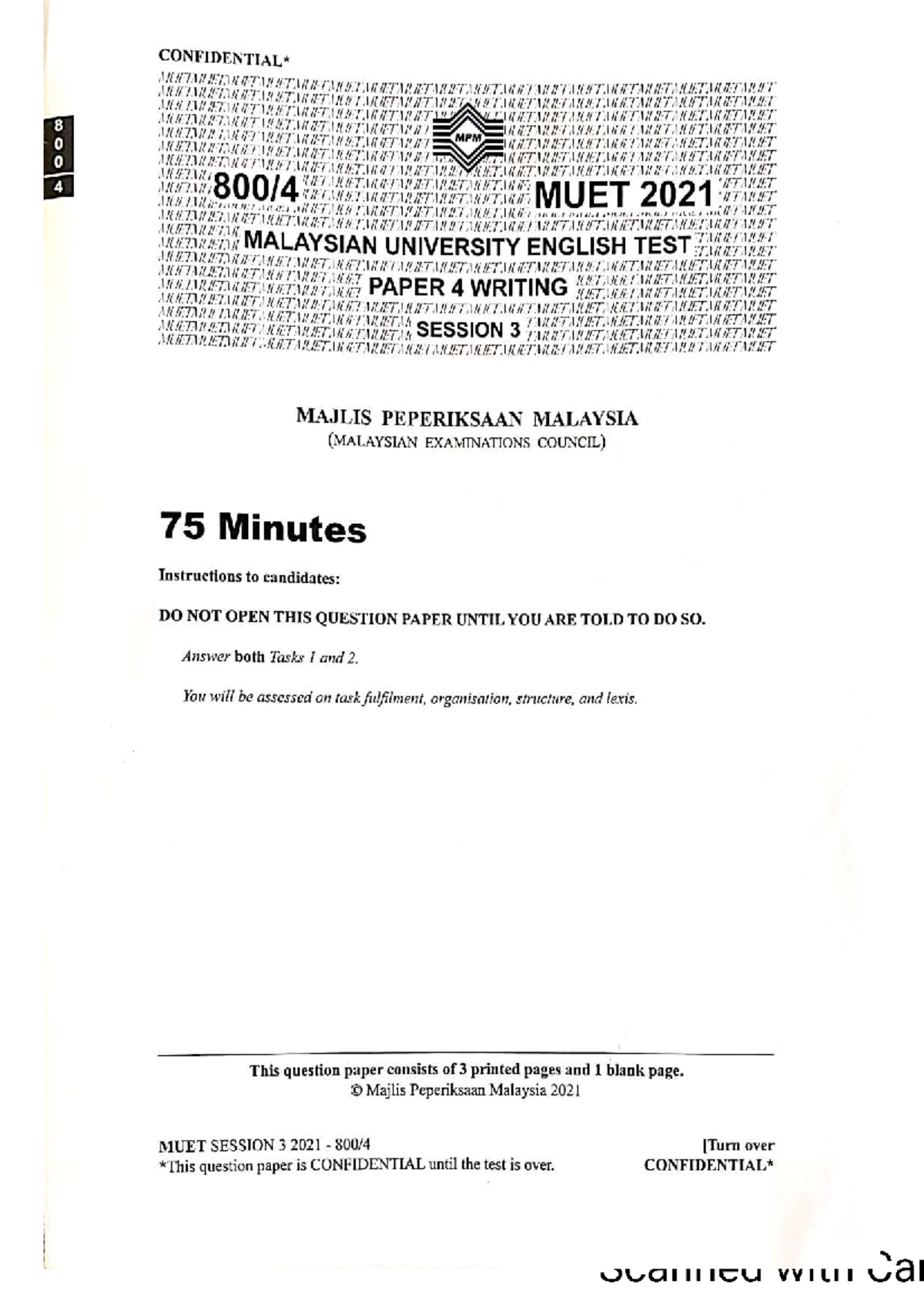 MUET 2021 Writing Paper 4 - Session 3 Exam Questions and Tasks - Studocu