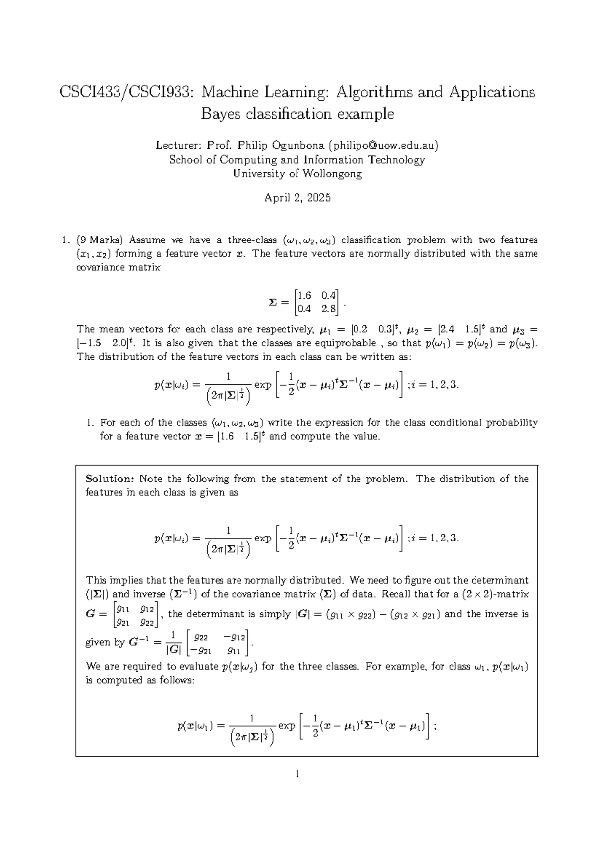 Bayes classification example for machine learning (COMP 202) - Studocu