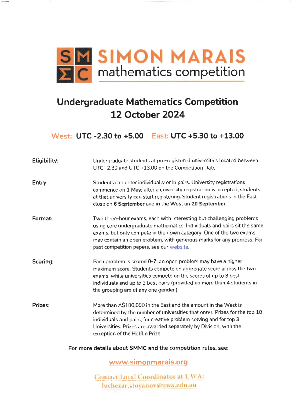 SMMC-2024: Details for the Simon Marais Mathematics Competition - Studocu