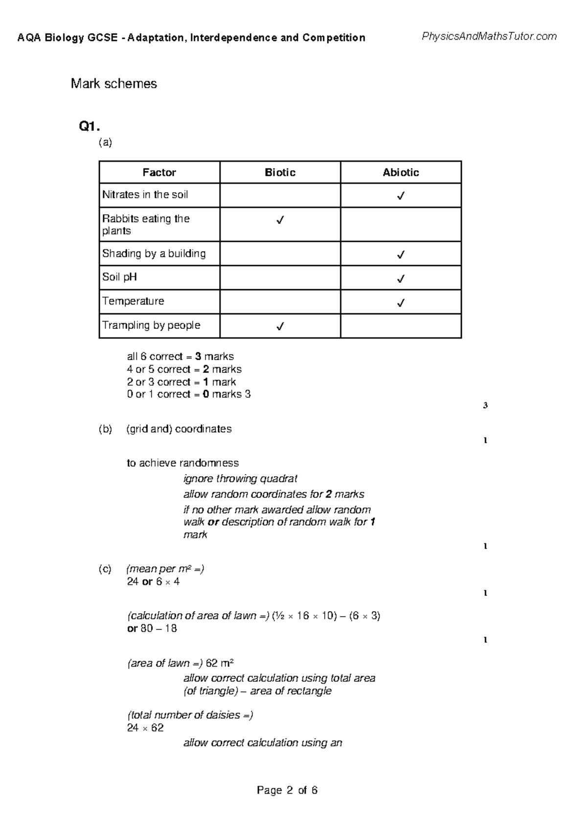 AQA Biology GCSE 7.1 Adaptation, Interdependence & Competition Mark ...