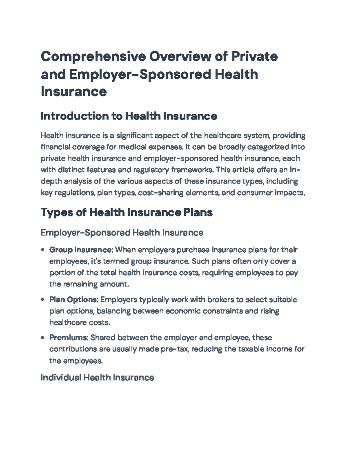 Comprehensive Overview of Private and Employer-Sponsored Health ...