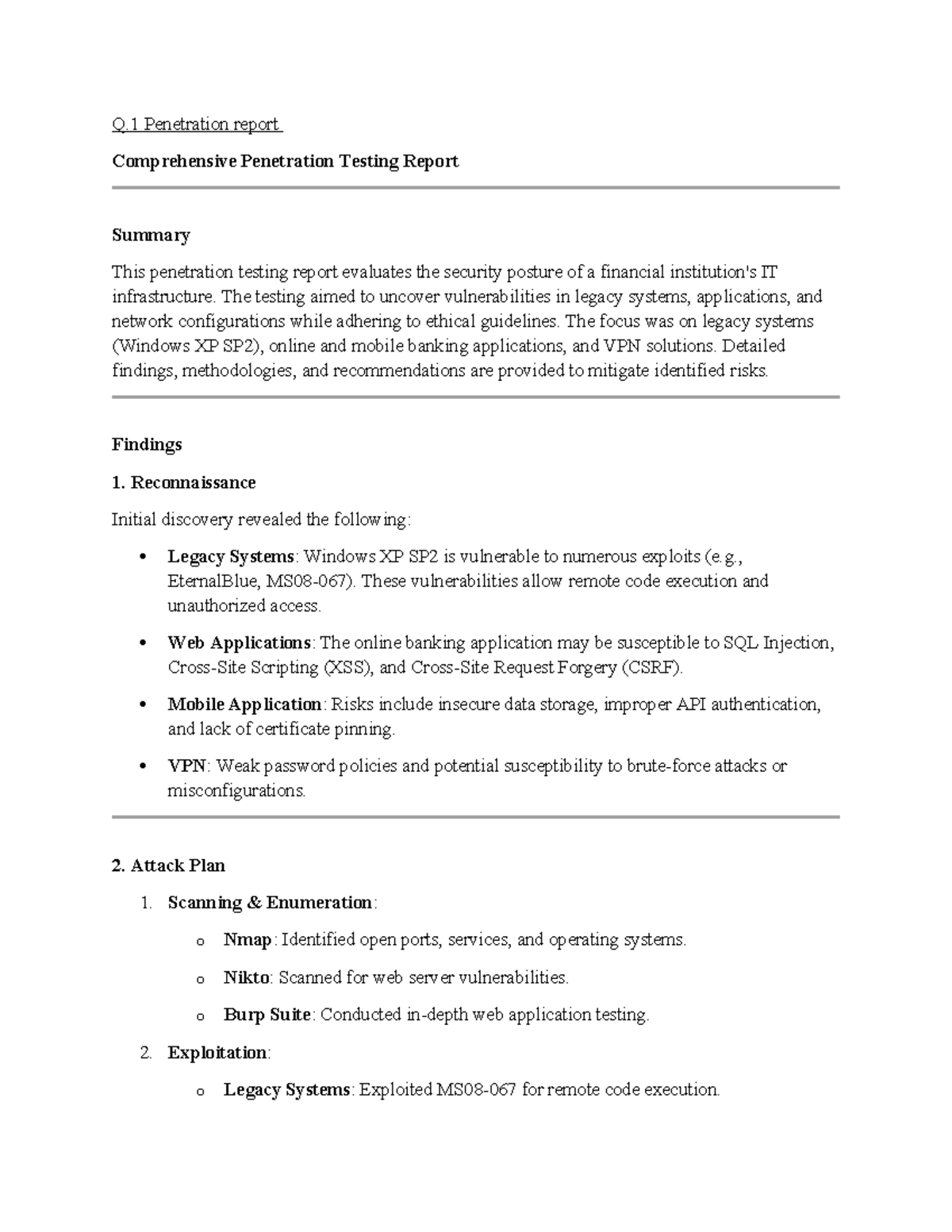 Comprehensive Penetration Testing Report Summary for Mock IIT - Q.1 ...