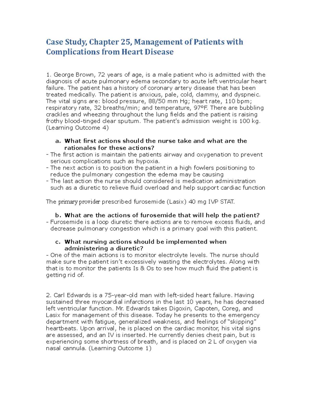 Case Study: Chapter 25 - Management of Heart Failure Complications ...