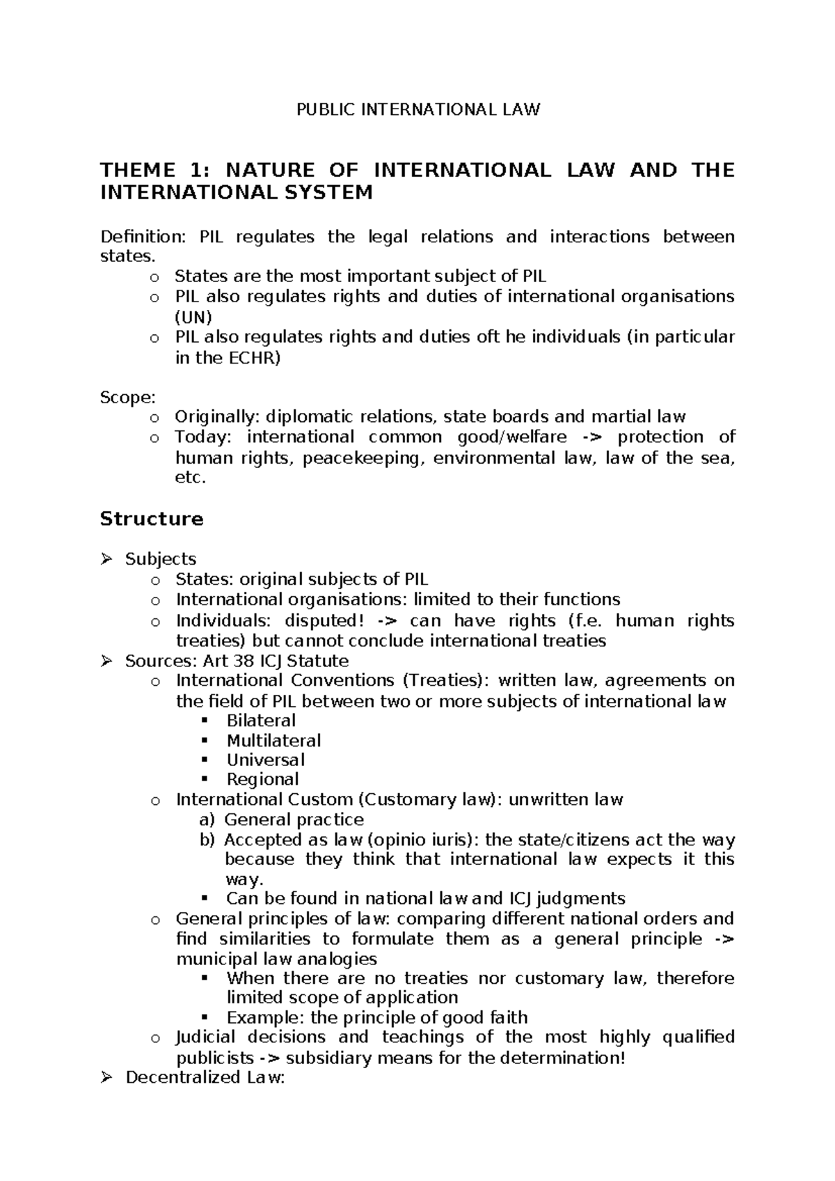 PIL 101: Nature of International Law & the International System - Studocu