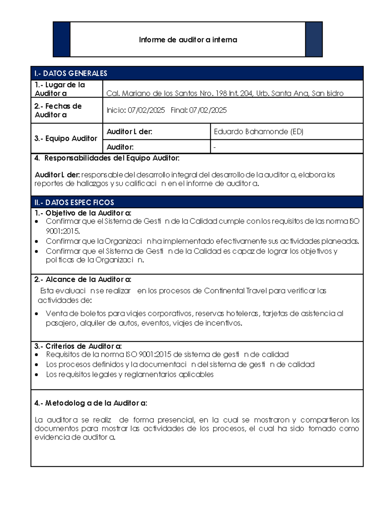 Informe de Auditoría Interna ISO 9001:2015 - Calidad 2025 - Studocu