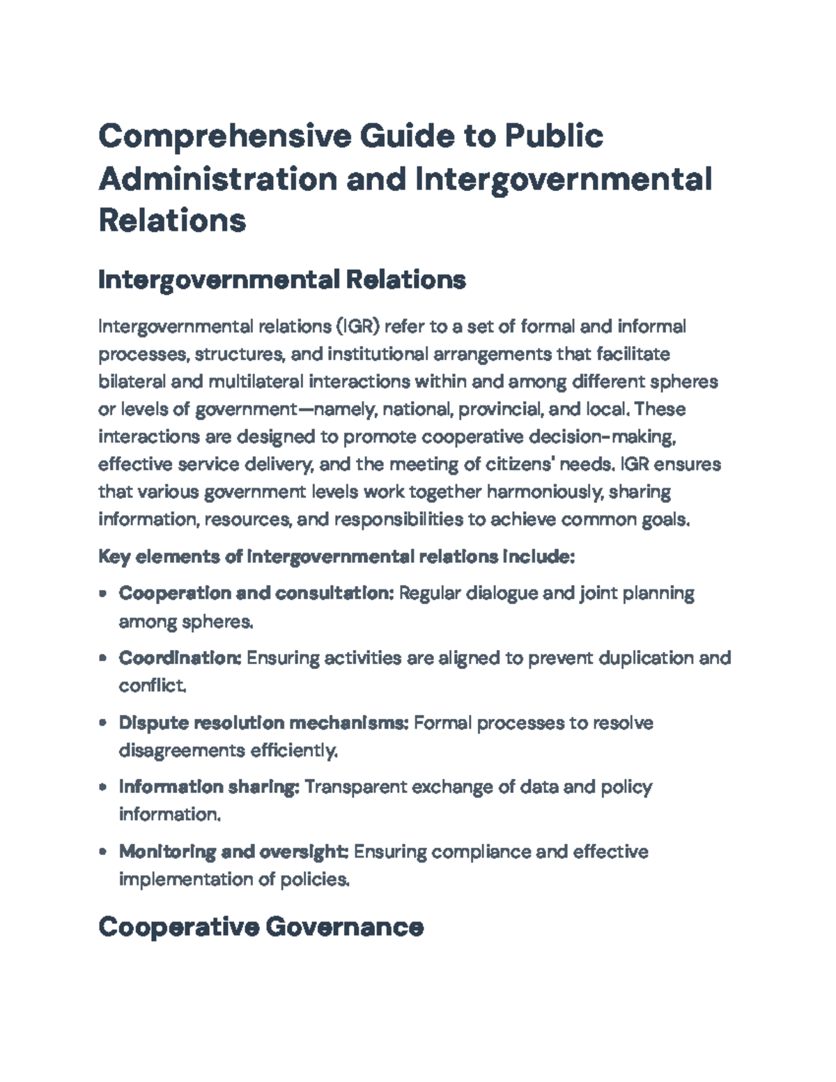 Comprehensive Overview of Public Admin & IGR in South Africa (PA 101 ...